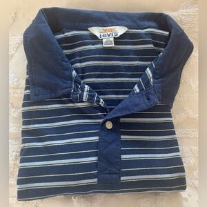 Levi’s Polo Shirt: Blue, White/Yellow Stripes, 💯% Cotton, XL